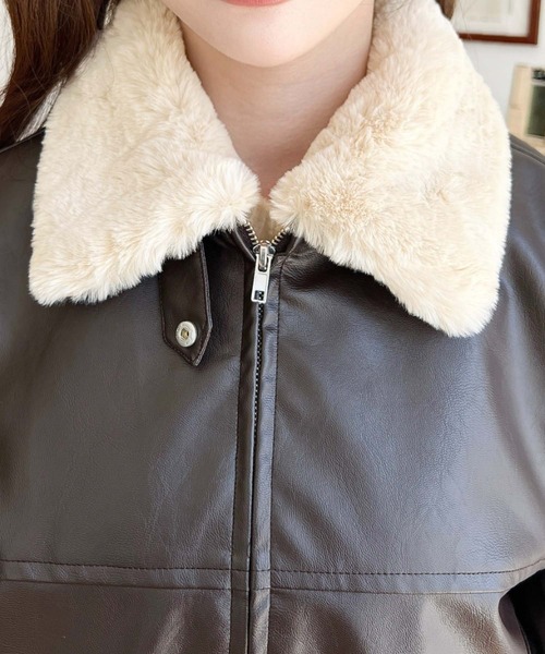 セール】ファーティペット付きフェイクレザーブルゾン（ライダース