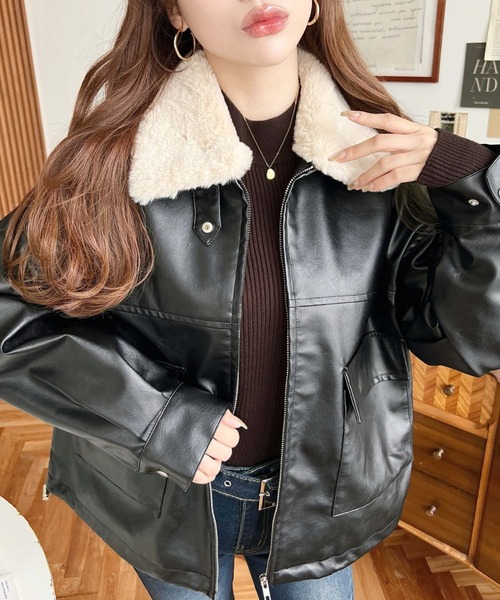 STUNNING LURE フェイクレザーファー付きブルゾン FREAK'S STORE/ファー襟付き フェイクレザーブルゾン｜Daytona Park