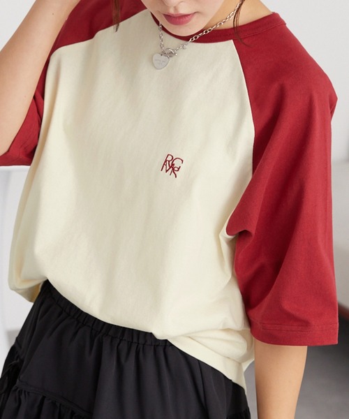 白赤ラグランスリーブカットソー　2点セット ラグランTシャツ」に該当するレッド/赤色系のファッション通販