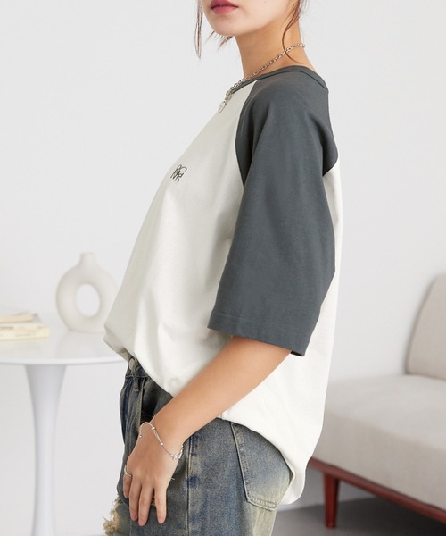 ワンポイントロゴ刺繍 ラグランスリーブ半袖Tシャツ MONO-MART│MONO