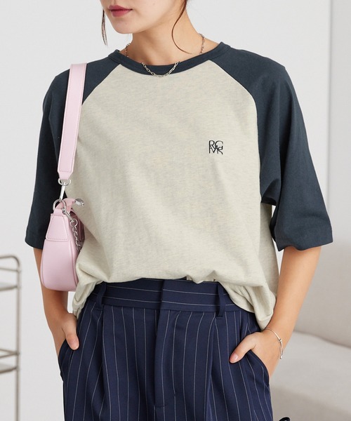 クレージュ　ヴィンテージ　ラグランTシャツ　Vネック　ワンポイントロゴ　38 Courreges - クレージュ ヴィンテージ ラグランTシャツ Vネック ワン