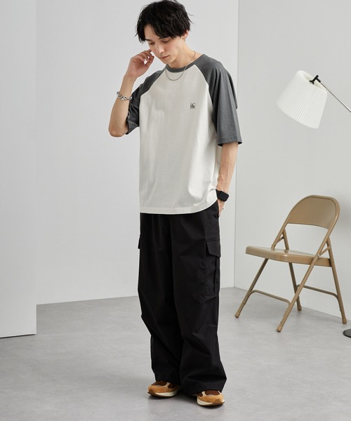 ワンポイントロゴ刺繍 ラグランスリーブ半袖Tシャツ MONO-MART│MONO