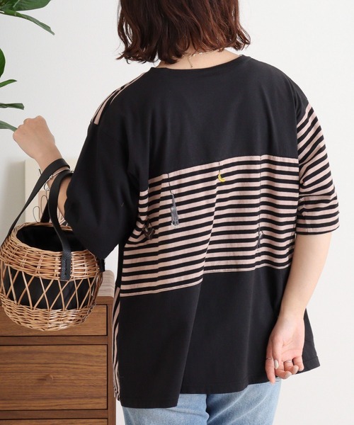 Emago(イマゴ)の「EMAGO 重さ比べ刺繍T(Tシャツ/カットソー・レディース・ブラック/ホワイト/オリーブ・FREE)」の1枚目の写真