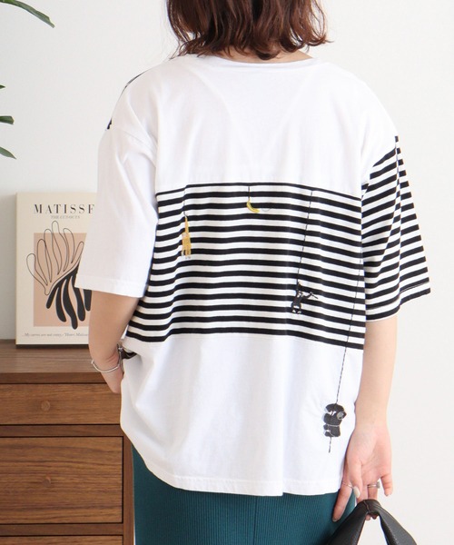 Emago(イマゴ)の「EMAGO 重さ比べ刺繍T(Tシャツ/カットソー・レディース・ブラック/ホワイト/オリーブ・FREE)」の6枚目の写真