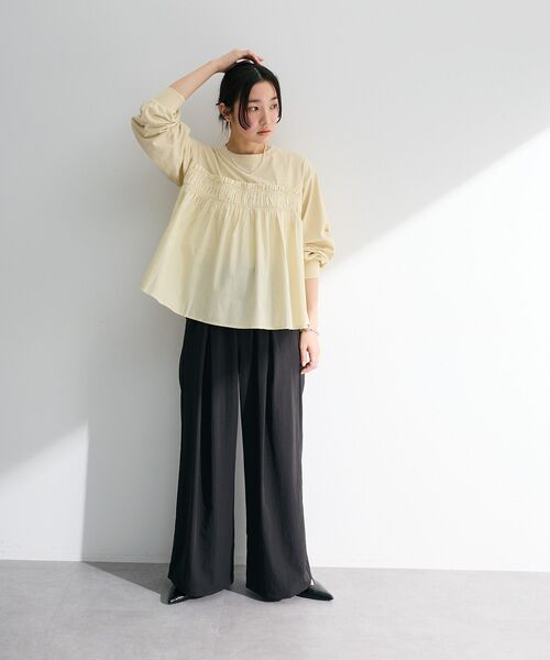 Green　Parks（グリーンパークス）の「ピグメントドッキングシャーリングプルオーバー（Tシャツ/カットソー・レディース・チャコールグレー/ダークブルー/ベージュ・FREE）」の9枚目の写真