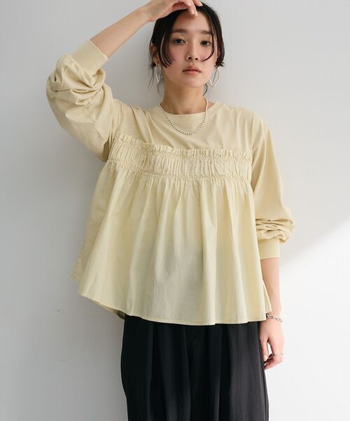 Green　Parks（グリーンパークス）の「ピグメントドッキングシャーリングプルオーバー（Tシャツ/カットソー・レディース・チャコールグレー/ダークブルー/ベージュ・FREE）」の12枚目の写真