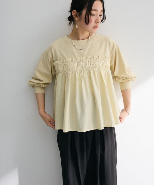 Green　Parks（グリーンパークス）の「ピグメントドッキングシャーリングプルオーバー（Tシャツ/カットソー・レディース・チャコールグレー/ダークブルー/ベージュ・FREE）」の13枚目の写真