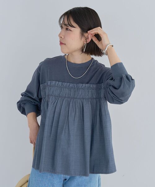 Green　Parks（グリーンパークス）の「ピグメントドッキングシャーリングプルオーバー（Tシャツ/カットソー・レディース・チャコールグレー/ダークブルー/ベージュ・FREE）」の15枚目の写真