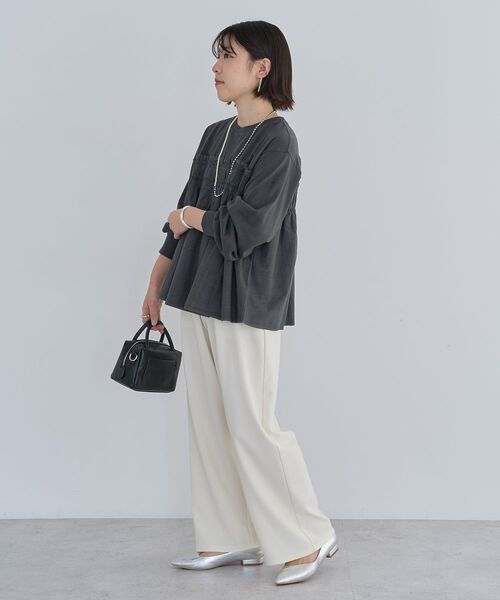 Green　Parks（グリーンパークス）の「ピグメントドッキングシャーリングプルオーバー（Tシャツ/カットソー・レディース・チャコールグレー/ダークブルー/ベージュ・FREE）」の18枚目の写真