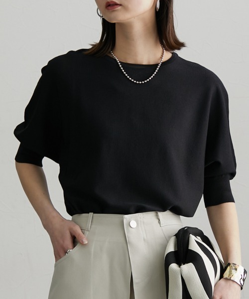 nissen（ニッセン）の「ドルマンニットプルオーバー（ＵＶカット・接触冷感・アンチピリング・洗濯機ＯＫ）（ニット/セーター・レディース・杢グレー/スカイブルー/ブラック・M/L/LL）」の3枚目の写真