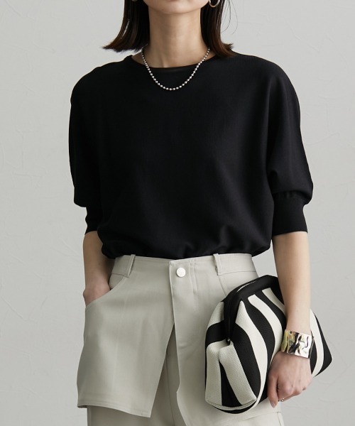 nissen（ニッセン）の「ドルマンニットプルオーバー（ＵＶカット・接触冷感・アンチピリング・洗濯機ＯＫ）（ニット/セーター・レディース・杢グレー/スカイブルー/ブラック・M/L/LL）」の4枚目の写真