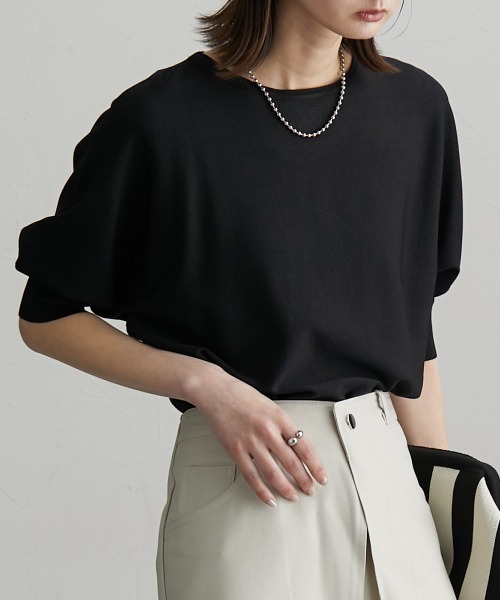 nissen（ニッセン）の「ドルマンニットプルオーバー（ＵＶカット・接触冷感・アンチピリング・洗濯機ＯＫ）（ニット/セーター・レディース・杢グレー/スカイブルー/ブラック・M/L/LL）」の5枚目の写真