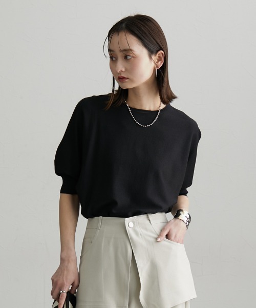 nissen（ニッセン）の「ドルマンニットプルオーバー（ＵＶカット・接触冷感・アンチピリング・洗濯機ＯＫ）（ニット/セーター・レディース・杢グレー/スカイブルー/ブラック・M/L/LL）」の6枚目の写真