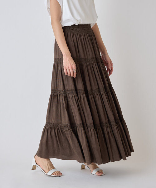 BEARDSLEY（ビアズリー）の「シャーリングティアードスカート（スカート・レディース・ブラウン・FREE）」の6枚目の写真