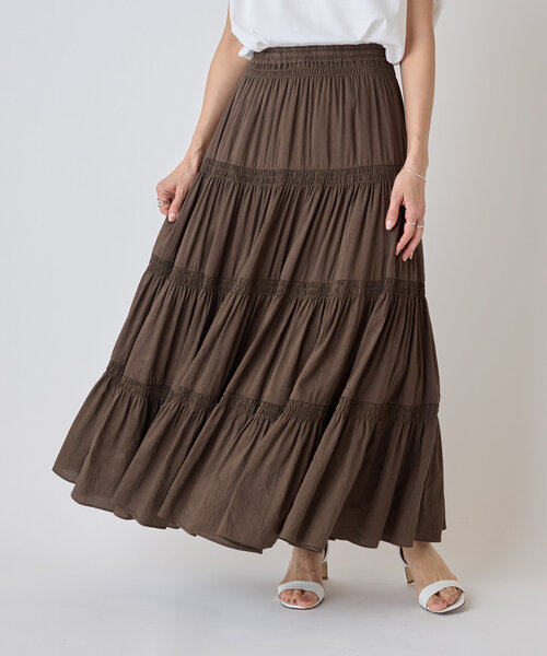 BEARDSLEY（ビアズリー）の「シャーリングティアードスカート（スカート・レディース・ブラウン・FREE）」の7枚目の写真