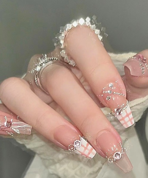 ピンクビジュー ×フレンチネイルチップ ピンクビジュー♡フレンチ