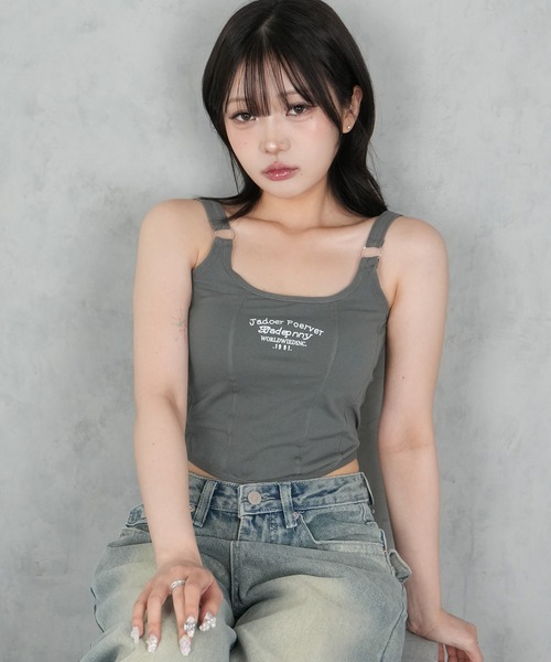 BARELY BLUE(ベアリーブルー)の「【 BARELY BLUE / ベアリーブルー 】 フロント ロゴ カップ付き タンクトップ(タンクトップ・レディース・ブラック/チャコールグレー/ホワイト/ブルー・FREE)」の6枚目の写真