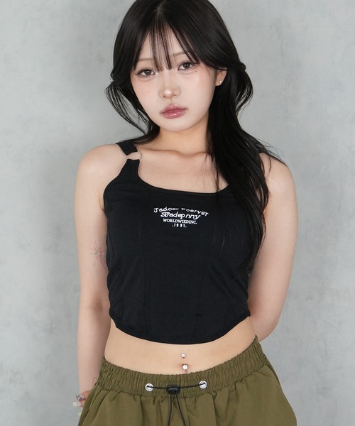 BARELY BLUE(ベアリーブルー)の「【 BARELY BLUE / ベアリーブルー 】 フロント ロゴ カップ付き タンクトップ(タンクトップ・レディース・ブラック/チャコールグレー/ホワイト/ブルー・FREE)」の9枚目の写真