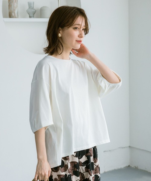 ホワイト パフスリーブ Tシャツ セール】USAコットンタックパフスリーブTシャツ【WEB限定カラー