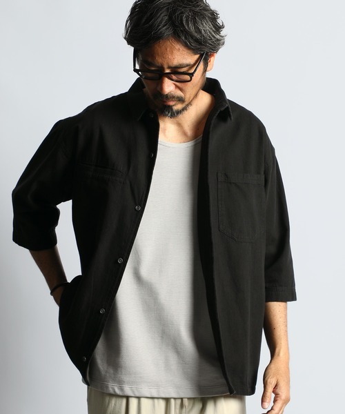 The DUFFER of ST.GEORGE(ザダファーオブセントジョージ)の「6.2oz DENIM 3Q SHIRT:6.2オンス デニム7分袖シャツ(シャツ/ブラウス・メンズ・ブラック/ライトグレー・SMALL/MEDIUM/LARGE/X-LARGE)」の3枚目の写真