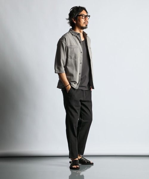 The DUFFER of ST.GEORGE(ザダファーオブセントジョージ)の「6.2oz DENIM 3Q SHIRT:6.2オンス デニム7分袖シャツ(シャツ/ブラウス・メンズ・ブラック/ライトグレー・SMALL/MEDIUM/LARGE/X-LARGE)」の6枚目の写真