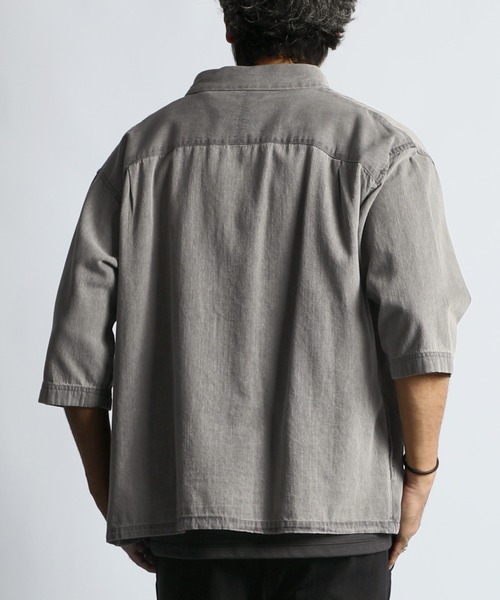The DUFFER of ST.GEORGE(ザダファーオブセントジョージ)の「6.2oz DENIM 3Q SHIRT:6.2オンス デニム7分袖シャツ(シャツ/ブラウス・メンズ・ブラック/ライトグレー・SMALL/MEDIUM/LARGE/X-LARGE)」の8枚目の写真