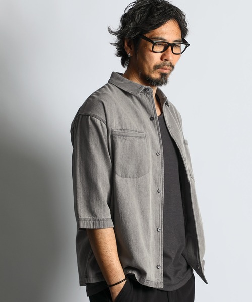 The DUFFER of ST.GEORGE(ザダファーオブセントジョージ)の「6.2oz DENIM 3Q SHIRT:6.2オンス デニム7分袖シャツ(シャツ/ブラウス・メンズ・ブラック/ライトグレー・SMALL/MEDIUM/LARGE/X-LARGE)」の5枚目の写真