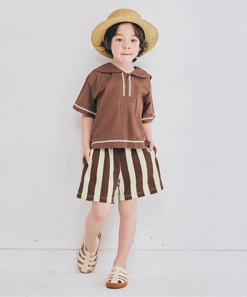 p.premier(ピードットプルミエ)の「【リンク/セットアップ可】イロチ買いしたい総柄イージーハーフパンツ(その他パンツ・キッズ・ブラウン/キャメル/レッド/ベージュ/チャコール/カーキ・80/90/100/110/120/130/140)」の9枚目の写真