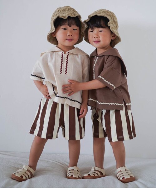 p.premier(ピードットプルミエ)の「【リンク/セットアップ可】イロチ買いしたい総柄イージーハーフパンツ(その他パンツ・キッズ・ブラウン/キャメル/レッド/ベージュ/チャコール/カーキ・80/90/100/110/120/130/140)」の13枚目の写真