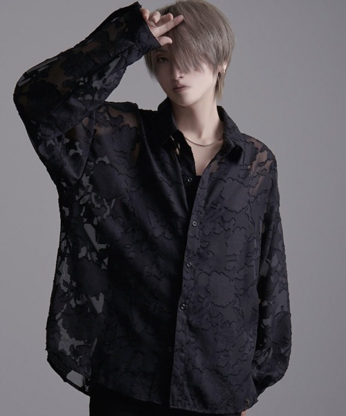 SILVER BULLET(シルバーバレット)の「『SILVER BULLET SELECT AP/シルバーバレットセレクト』フラワージャガードシアーシャツ 長袖(シャツ/ブラウス・メンズ・ブラック/アイボリー・L/M)」の2枚目の写真