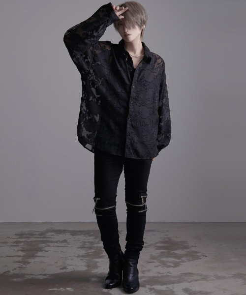 SILVER BULLET(シルバーバレット)の「『SILVER BULLET SELECT AP/シルバーバレットセレクト』フラワージャガードシアーシャツ 長袖(シャツ/ブラウス・メンズ・ブラック/アイボリー・L/M)」の9枚目の写真