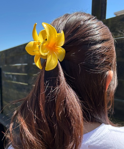 セール】【7色展開】プルメリア風 ヘアバンズ クリップ（バレッタ/ヘア