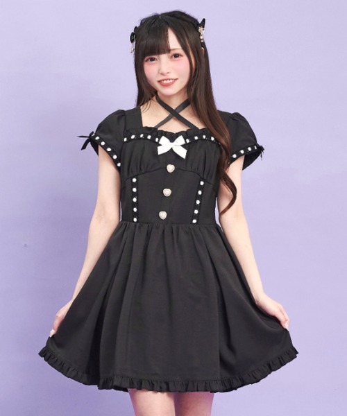 Secret Honey（シークレットハニー）の「ハシゴレースリボンワンピース（ワンピース・レディース・ブラック/グレー・MEDIUM）」の2枚目の写真