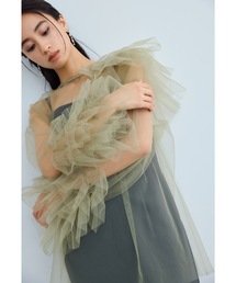 値引中　andresd 新作　ベージュ チュール フリル ドレス　結婚式 ANDRESD ドレス glossy multi ruffle dress グロッシーマルチ