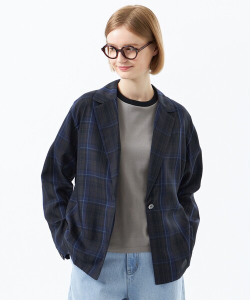 極美品 マッキントッシュフィロソフィー テーラードジャケット チェック ネイビー セール】チェックシャツジャケット（テーラードジャケット