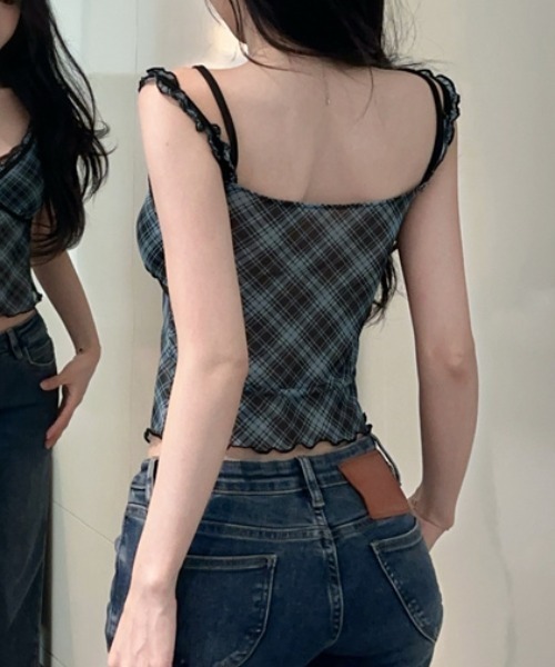 Vipoa(ヴィポア)の「Check sheer camisole(キャミソール・レディース・イエロー/レッド/ピンク/ブルー/グレー・FREE)」の20枚目の写真