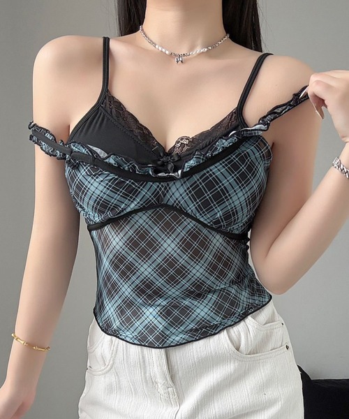 Vipoa(ヴィポア)の「Check sheer camisole(キャミソール・レディース・イエロー/レッド/ピンク/ブルー/グレー・FREE)」の12枚目の写真