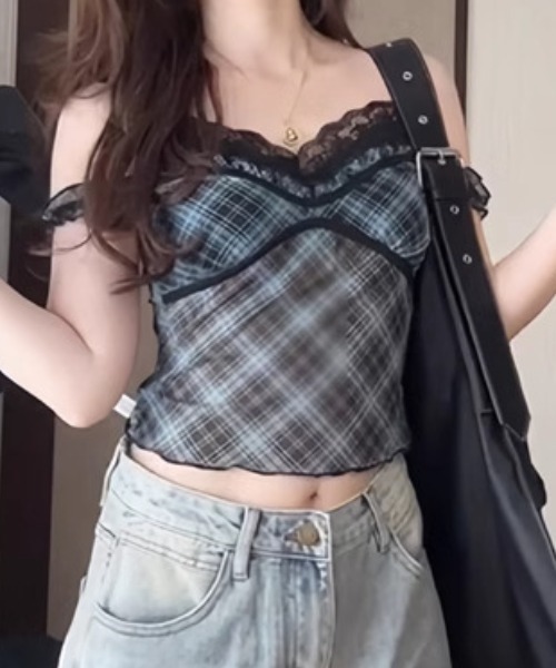 Vipoa(ヴィポア)の「Check sheer camisole(キャミソール・レディース・イエロー/レッド/ピンク/ブルー/グレー・FREE)」の21枚目の写真