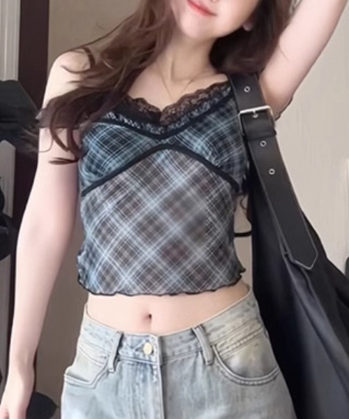 Vipoa(ヴィポア)の「Check sheer camisole(キャミソール・レディース・イエロー/レッド/ピンク/ブルー/グレー・FREE)」の22枚目の写真