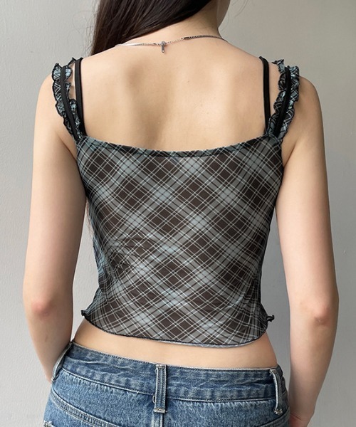 Vipoa(ヴィポア)の「Check sheer camisole(キャミソール・レディース・イエロー/レッド/ピンク/ブルー/グレー・FREE)」の8枚目の写真