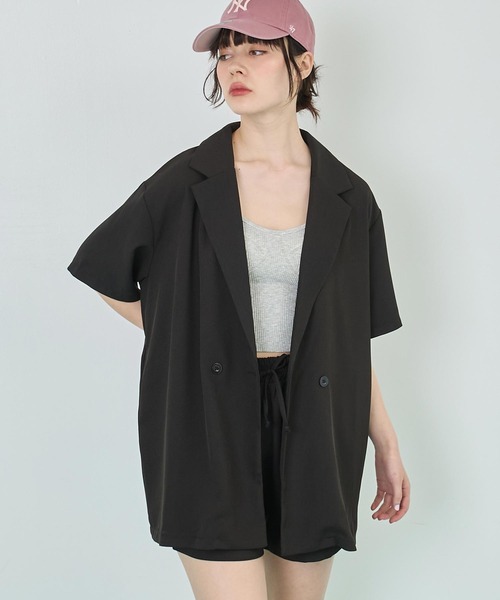 ANAP（アナップ）の「半袖 ジャケット & ショートパンツ セットアップ（セットアップ・レディース・ブラウン/ブラック・FREE）」の2枚目の写真