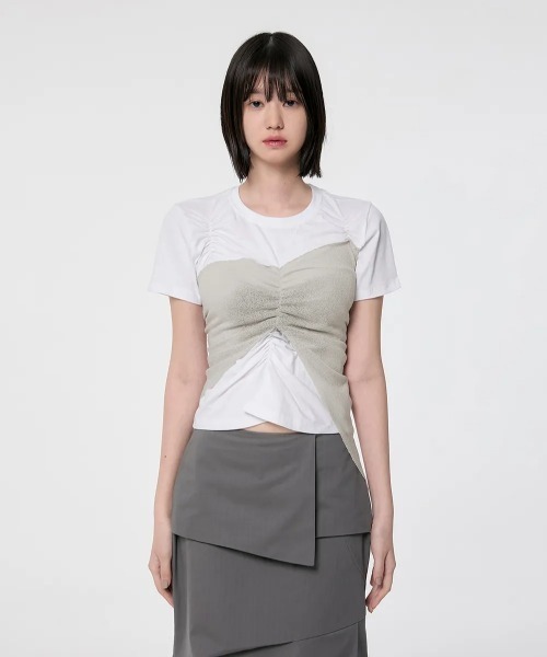 tシャツ 「日本未発売/WEB限定」FLAREUP(フレアアップ)/ビスチェ レイヤード風 バレエコア Tシャツ 半袖/Bustier Layered 日本未発売/WEB限定】FLAREUP(フレアアップ)/ビスチェ