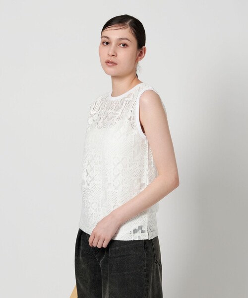 BEAUTY&YOUTH ラッセルレースレギュラーカラーシャツ　オフホワイト BEAUTY＆YOUTH UNITED ARROWS カーディガン ラッセルレース