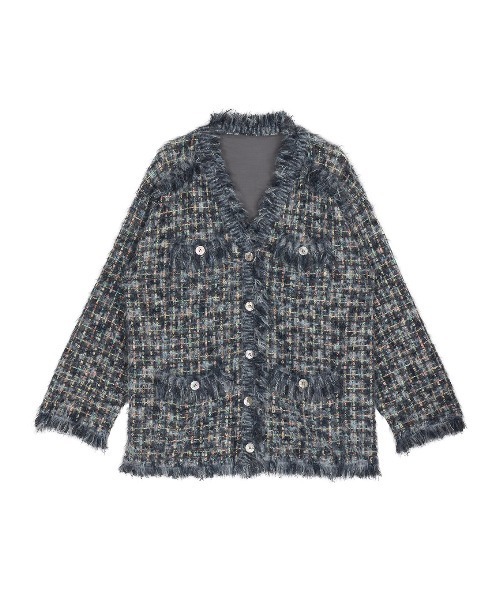 Ameri VINTAGE★TWEED FRINGE KNIT CARDIGAN Ameri VINTAGE☆TWEED FRINGE KNIT CARDIGAN AMERI VINTAGE FRINGE