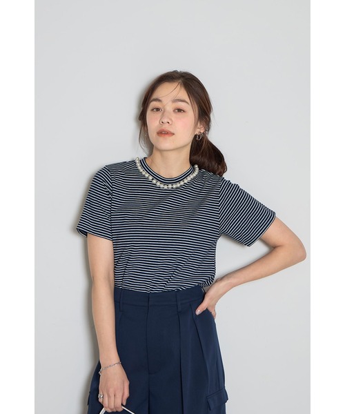 &. NOSTALGIA(アンドドットノスタルジア)の「パール付きTシャツ(Tシャツ/カットソー・レディース・オフホワイト/ブラック/ネイビー×ホワイト・M)」の22枚目の写真
