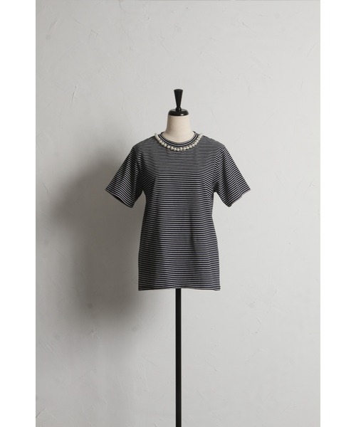 &. NOSTALGIA(アンドドットノスタルジア)の「パール付きTシャツ(Tシャツ/カットソー・レディース・オフホワイト/ブラック/ネイビー×ホワイト・M)」の10枚目の写真