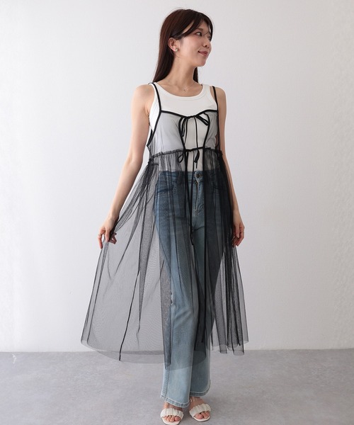 Lace Ladies(レースレディース)の「チュール フロントリボン キャミソール ロング ワンピース(ワンピース・レディース・ブラック/グレー/ホワイト・FREE)」の8枚目の写真