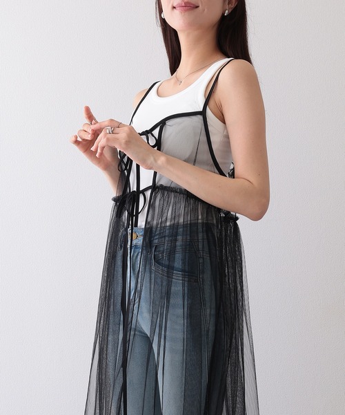 Lace Ladies(レースレディース)の「チュール フロントリボン キャミソール ロング ワンピース(ワンピース・レディース・ブラック/グレー/ホワイト・FREE)」の9枚目の写真