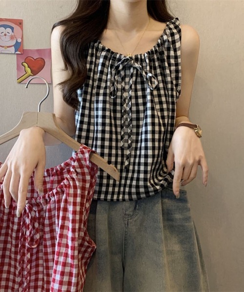 SPIGA（スピーガ）の「ｷﾞﾝｶﾞﾑﾀﾝｸﾄｯﾌﾟｽ（タンクトップ・レディース・ブラック/レッド・SMALL/MEDIUM/LARGE/X-LARGE）」の2枚目の写真