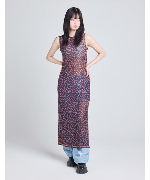 Little sunny bite(リトルサニーバイト)の「【8】【it】【little sunny bite】rose tull long tank(その他トップス・レディース・ブラック/ピンク・MEDIUM)」の1枚目の写真